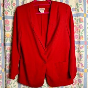Vintage 80s Pykettes Solid Red Button Down Blazer With Shoulder Pads And Pockets